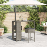 3 Piece Garden Bar Set with Cushions Grey Poly Rattan - Side View
