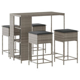 5 Piece Garden Bar Set with Cushions Grey Poly Rattan - Front View
