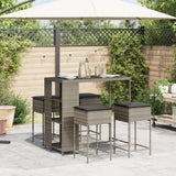 5 Piece Garden Bar Set with Cushions Grey Poly Rattan - Side View
