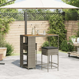 3 Piece Garden Bar Set with Cushions Grey Poly Rattan - Side View