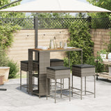 5 Piece Garden Bar Set with Cushions Grey Poly Rattan - Side View