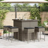3 Piece Garden Bar Set with Cushions Grey Poly Rattan - Side View
