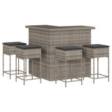 5 Piece Garden Bar Set with Cushions Grey Poly Rattan - Front View