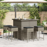 5 Piece Garden Bar Set with Cushions Grey Poly Rattan - Side View