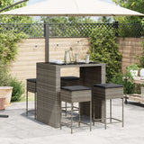 5 Piece Garden Bar Set with Cushions Grey Poly Rattan - Side View