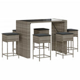 7 Piece Garden Bar Set with Cushions Grey Poly Rattan - Front View