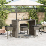 7 Piece Garden Bar Set with Cushions Grey Poly Rattan - Side View