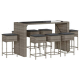 9 Piece Garden Bar Set with Cushions Grey Poly Rattan - Front View