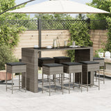 9 Piece Garden Bar Set with Cushions Grey Poly Rattan
