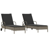 Sun Loungers with Cushions 2 pcs Grey Poly Rattan