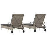 Sun Loungers with Cushions 2 pcs Grey Poly Rattan - Rear View