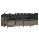 5 Piece Garden Sofa Set with Cushions Grey Poly Rattan