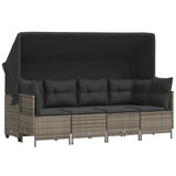 5 Piece Garden Sofa Set with Cushions Grey Poly Rattan - Front View