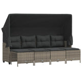 5 Piece Garden Sofa Set with Cushions Grey Poly Rattan - Front View
