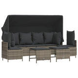 5 Piece Garden Sofa Set with Cushions Grey Poly Rattan - Front View