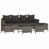 5 Piece Garden Sofa Set with Cushions Grey Poly Rattan - Front View