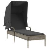 Sun Loungers 2 pcs with Canopies and Table Grey Poly Rattan - Side View