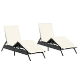 Sun Loungers with Cushions 2 pcs Black Poly Rattan - Front View