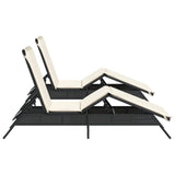 Sun Loungers with Cushions 2 pcs Black Poly Rattan - Rear View