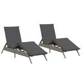 Sun Loungers with Cushions 2 pcs Grey Poly Rattan - Front View