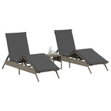 Sun Loungers with Cushions 2 pcs Grey Poly Rattan - Side View