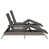 Sun Loungers with Cushions 2 pcs Grey Poly Rattan - Rear View