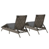Sun Loungers with Cushions 2 pcs Grey Poly Rattan - Close-Up Angle