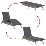 Sun Loungers with Cushions 2 pcs Grey Poly Rattan - Low Angle