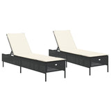 Sun Loungers with Cushions 2 pcs Black Poly Rattan - Front View