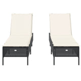 Sun Loungers with Cushions 2 pcs Black Poly Rattan - 45-Degree Angle