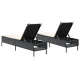 Sun Loungers with Cushions 2 pcs Black Poly Rattan - Close-Up Angle