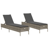 Sun Loungers with Cushions 2 pcs Grey Poly Rattan - Front View
