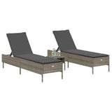 Sun Loungers with Cushions 2 pcs Grey Poly Rattan - Side View