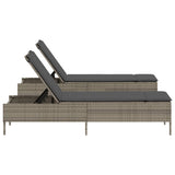 Sun Loungers with Cushions 2 pcs Grey Poly Rattan - Rear View