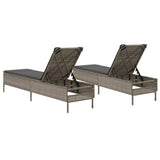Sun Loungers with Cushions 2 pcs Grey Poly Rattan - Close-Up Angle