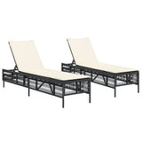 Sun Loungers with Cushions 2 pcs Black Poly Rattan - Front View