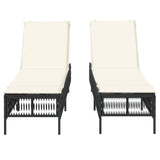 Sun Loungers with Cushions 2 pcs Black Poly Rattan - 45-Degree Angle