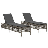Sun Loungers with Cushions 2 pcs Grey Poly Rattan - Front View
