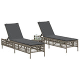 Sun Loungers with Cushions 2 pcs Grey Poly Rattan - Side View