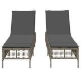Sun Loungers with Cushions 2 pcs Grey Poly Rattan - 45-Degree Angle