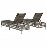 Sun Loungers with Cushions 2 pcs Grey Poly Rattan - Close-Up Angle