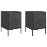 Bedside Cabinets 2 pcs Black 36x39x50.5 cm Steel - Front View