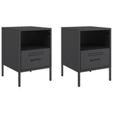 Bedside Cabinets 2 pcs Black 36x39x50.5 cm Steel - Front View