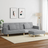 2-Seater Sofa Bed with Footstool Light Grey Fabric - Side View