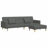2-Seater Sofa Bed with Footstool Dark Grey Fabric - Front View