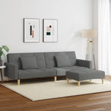 2-Seater Sofa Bed with Footstool Dark Grey Fabric - Side View