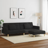 2-Seater Sofa Bed with Footstool Black Fabric - Side View
