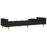 2-Seater Sofa Bed with Footstool Black Fabric - 45-Degree Angle