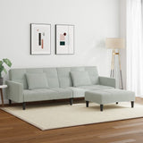 2-Seater Sofa Bed with Footstool Light Grey Velvet - Side View