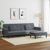 2-Seater Sofa Bed with Footstool Dark Grey Velvet - Side View